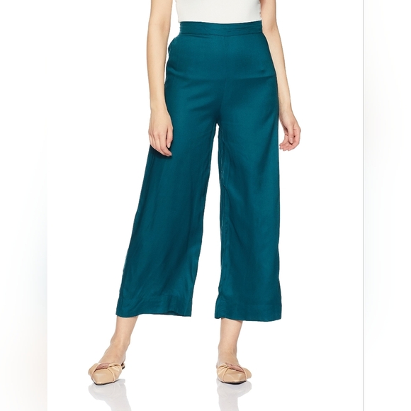 Zara Basic Women’s Teal Satin Wide-Leg Cropped Pants – Size Small - Picture 1 of 6